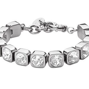 Clear Crystal Tennis Bracelet, Sterling Silver Plated Chunky Tennis Bracelet